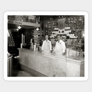 Drug Store Soda Fountain, 1921. Vintage Photo Sticker